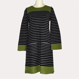 Eliza J Sweater Dress Color Block Stripe Black Gray Green S
